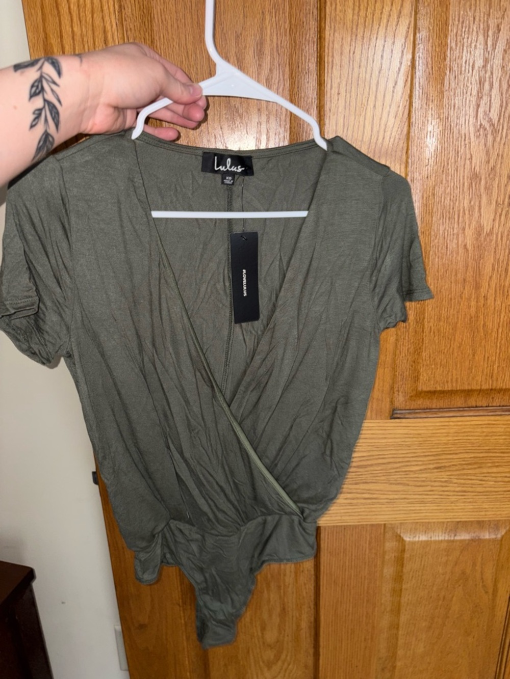 Lulu's Olive Green Wrap-Style Bodysuit